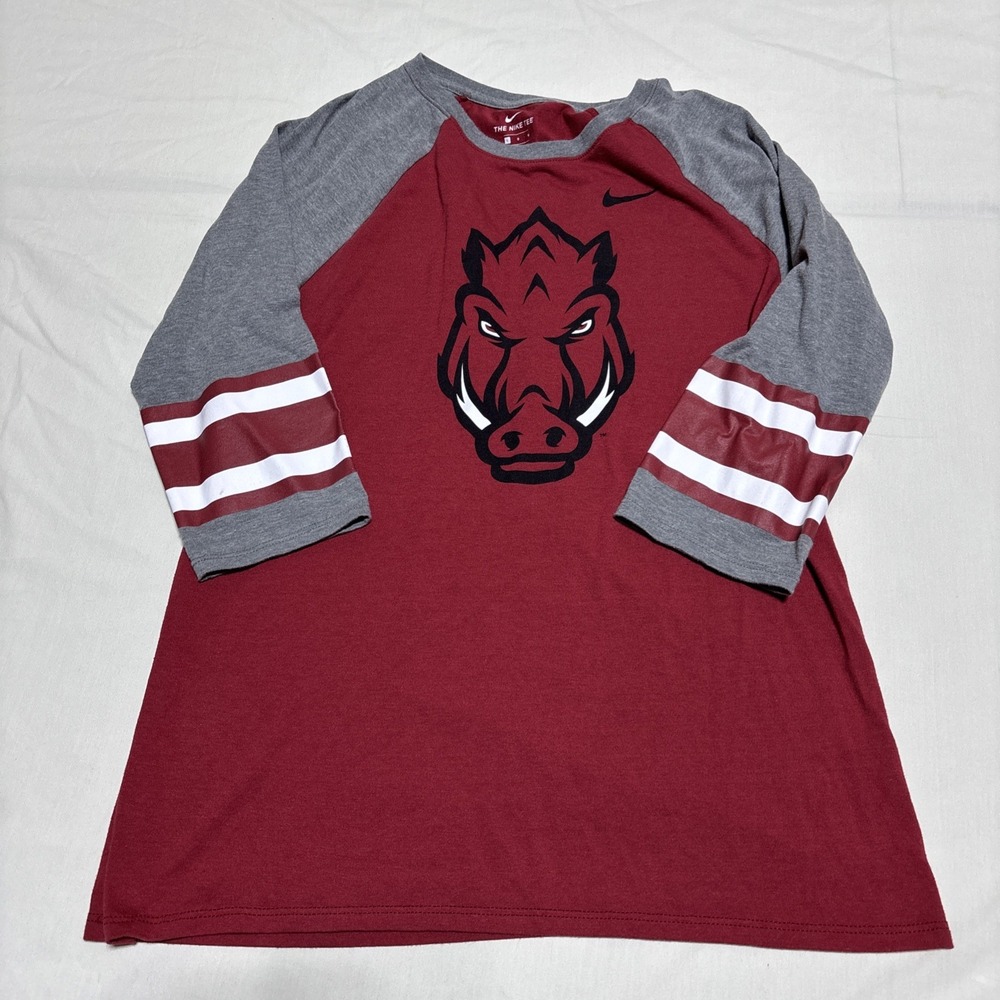 Arkansas Razorbacks 3/4 Sleeve Shirt WOMENS L Nike Tee Athletic Cut NCAA
